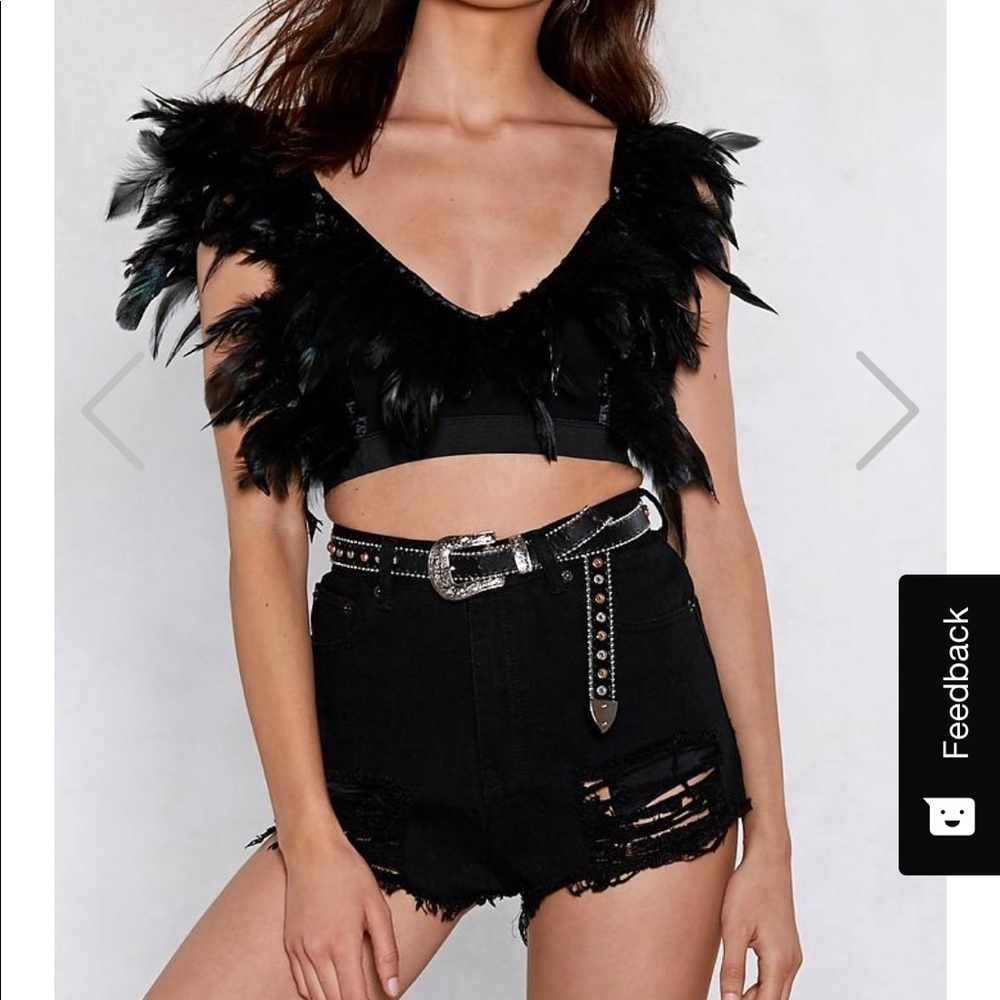 Black feather crop top! NASTYGAL BNWT!